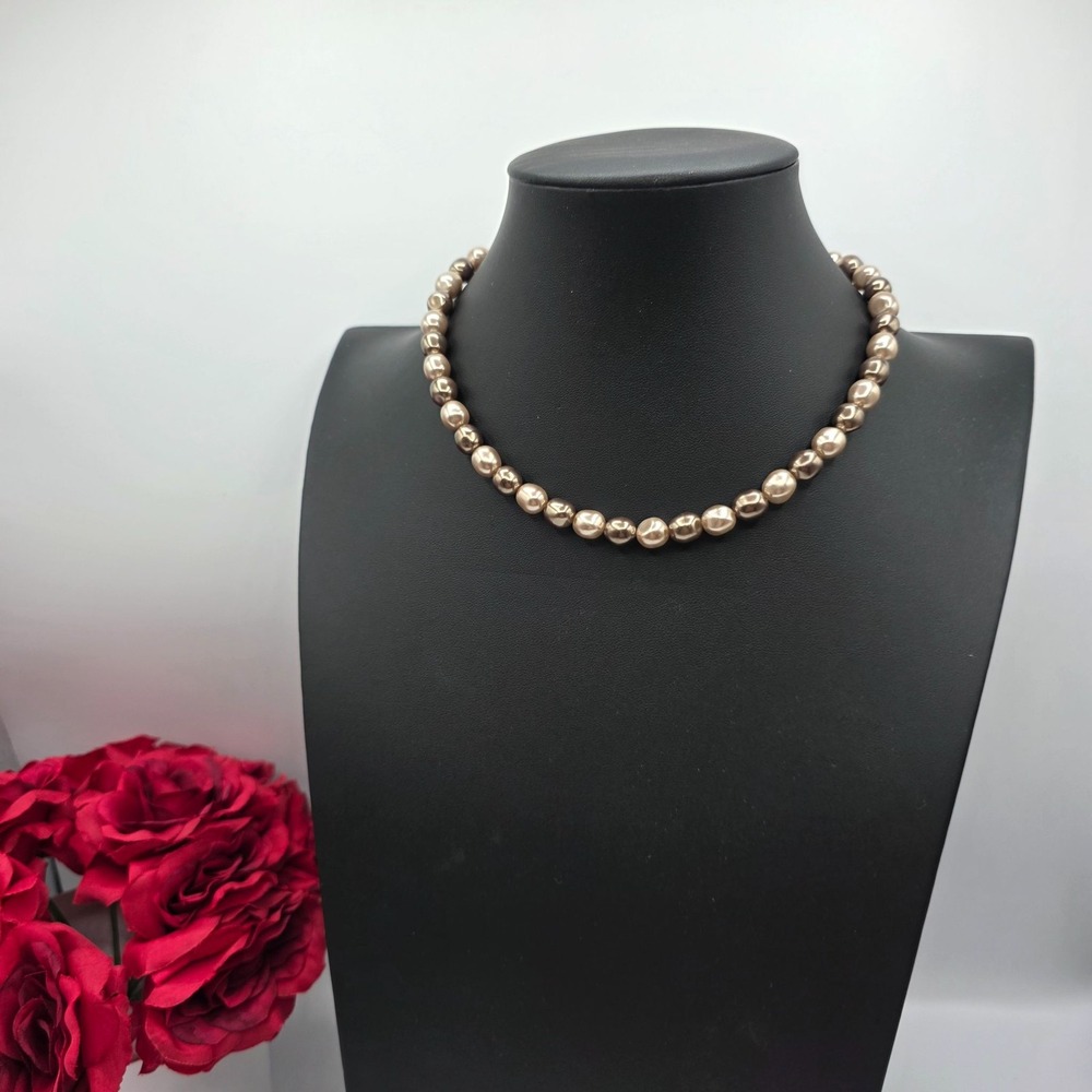 Marvella Pearl‎ Necklace Chocolate Tone Beads Graduated Clasp Choker Style